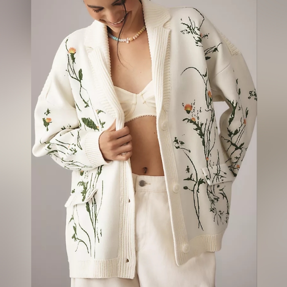 NWT Anthro Floral Open-Front Cardigan Sweater XL